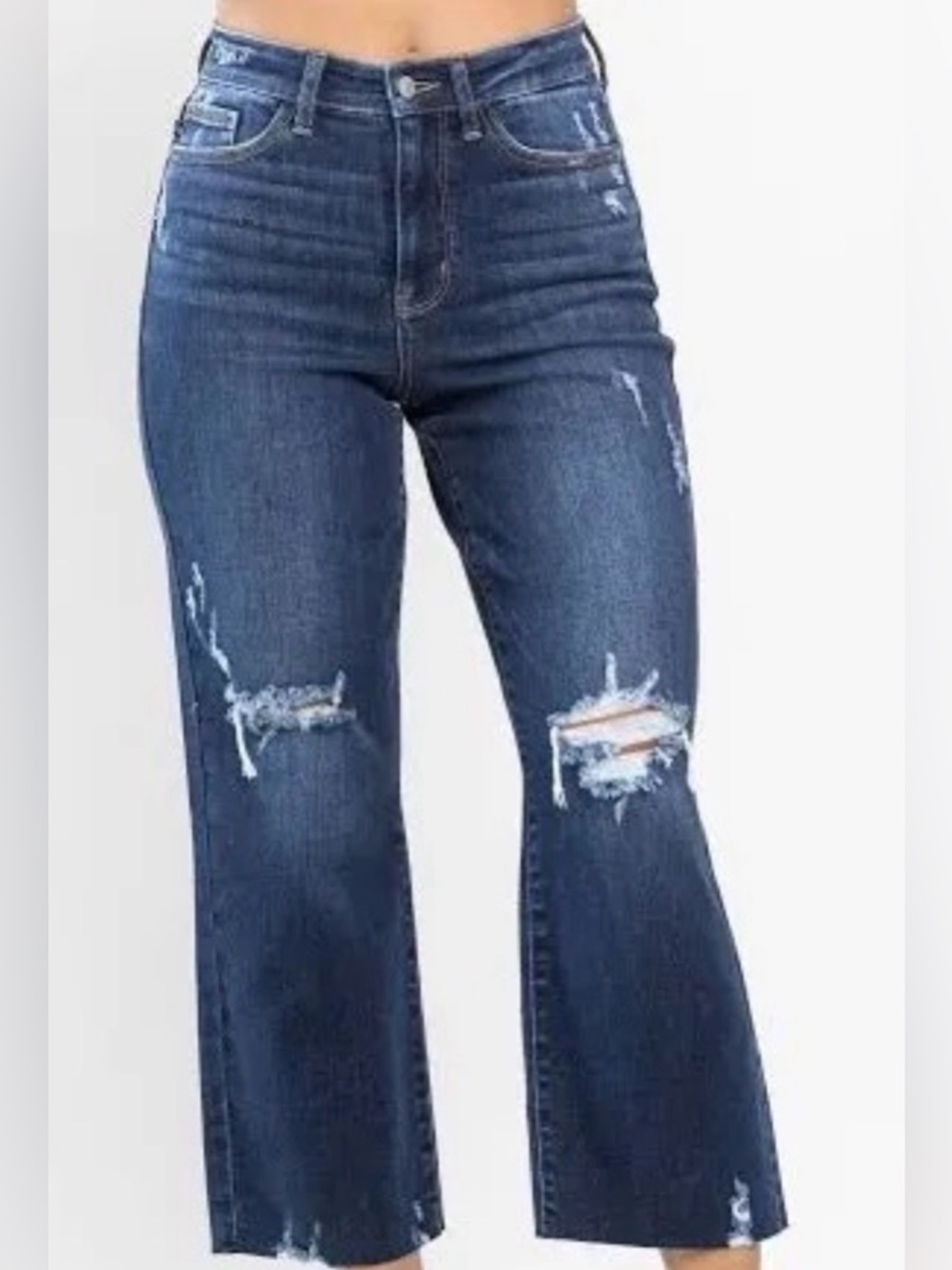 Judy Blue Womens High Waist Distressed Crop Wide Leg Jeans 32 Dark Wash Denim